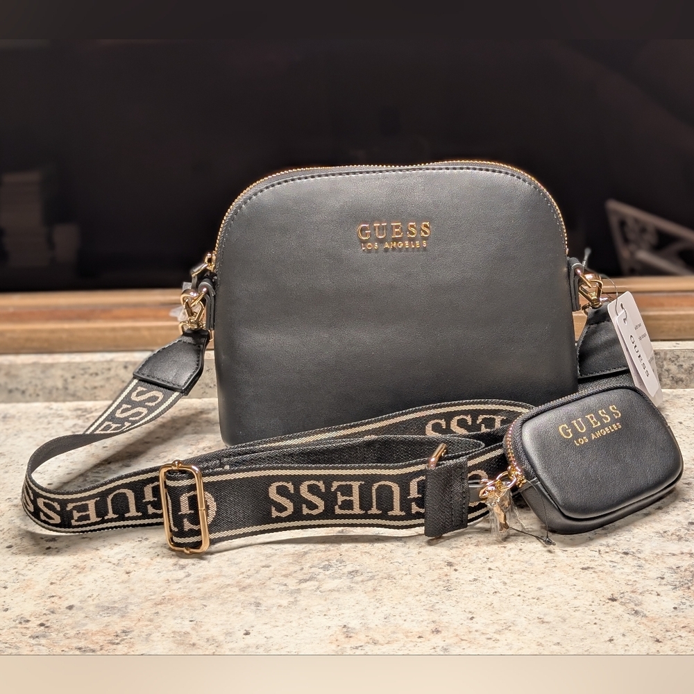 GUESS Black Chunky Mini  Dome Crossbody Bag with Coin Pouch NWT